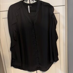 NY Collection Black Ruffle-Sleeve Button-Front Blouse